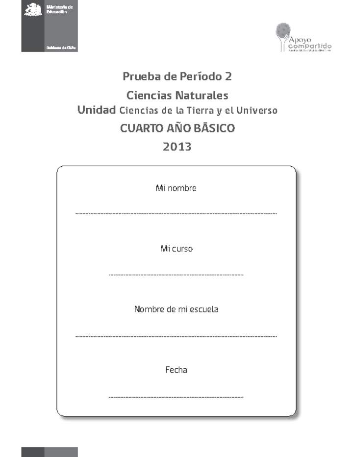 Evaluación para la Unidad 2, Ciencias Naturales 4° básico. Evaluación para la Unidad 2, Ciencias Naturales 4° básico.