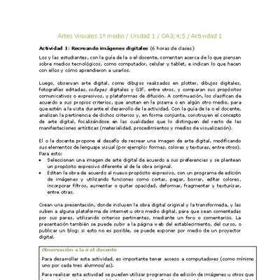 Artes Visuales 1 medio-Unidad 4-OA3;4;5-Actividad 1 Artes Visuales 1 medio-Unidad 4-OA3;4;5-Actividad 1
