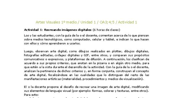 Artes Visuales 1 medio-Unidad 4-OA3;4;5-Actividad 1 Artes Visuales 1 medio-Unidad 4-OA3;4;5-Actividad 1