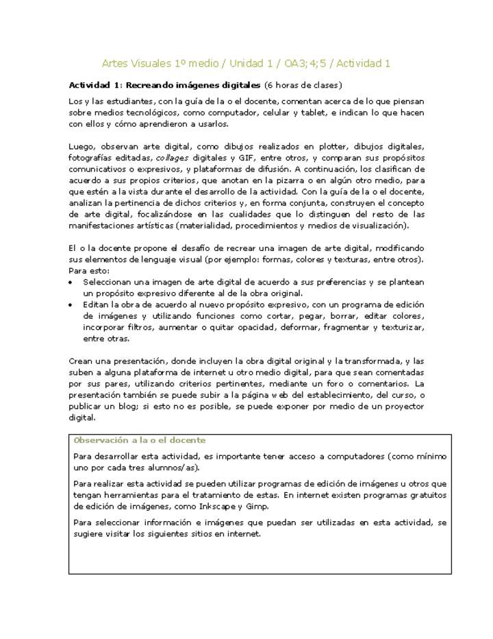 Artes Visuales 1 medio-Unidad 4-OA3;4;5-Actividad 1 Artes Visuales 1 medio-Unidad 4-OA3;4;5-Actividad 1