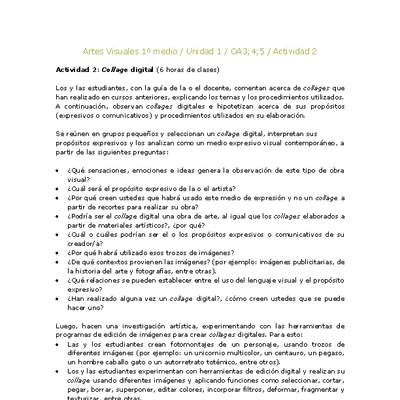Artes Visuales 1 medio-Unidad 4-OA3;4;5-Actividad 2 Artes Visuales 1 medio-Unidad 4-OA3;4;5-Actividad 2