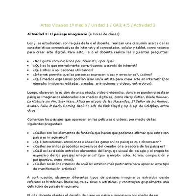 Artes Visuales 1 medio-Unidad 4-OA3;4;5-Actividad 3 Artes Visuales 1 medio-Unidad 4-OA3;4;5-Actividad 3