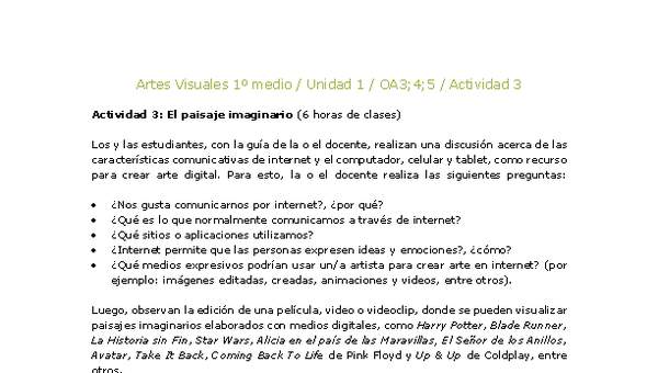 Artes Visuales 1 medio-Unidad 4-OA3;4;5-Actividad 3 Artes Visuales 1 medio-Unidad 4-OA3;4;5-Actividad 3