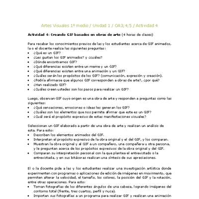 Artes Visuales 1 medio-Unidad 4-OA3;4;5-Actividad 4 Artes Visuales 1 medio-Unidad 4-OA3;4;5-Actividad 4