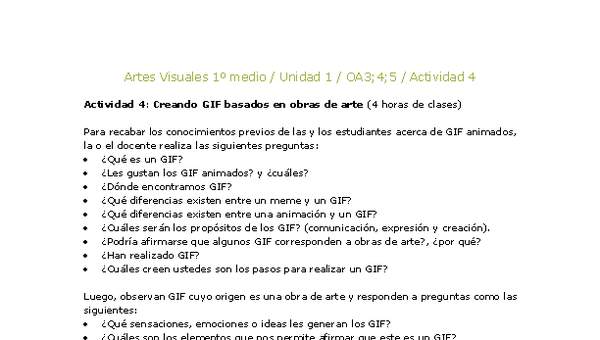 Artes Visuales 1 medio-Unidad 4-OA3;4;5-Actividad 4 Artes Visuales 1 medio-Unidad 4-OA3;4;5-Actividad 4