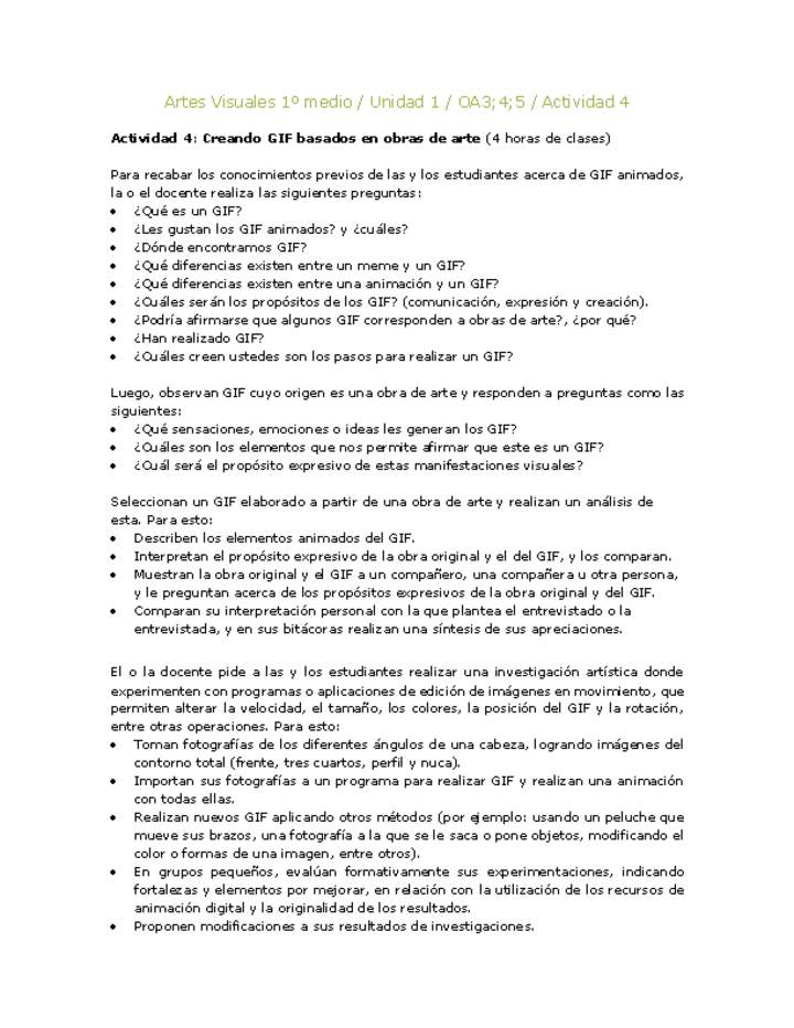 Artes Visuales 1 medio-Unidad 4-OA3;4;5-Actividad 4 Artes Visuales 1 medio-Unidad 4-OA3;4;5-Actividad 4