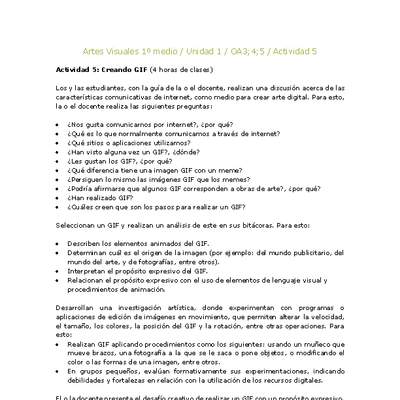Artes Visuales 1 medio-Unidad 4-OA3;4;5-Actividad 5 Artes Visuales 1 medio-Unidad 4-OA3;4;5-Actividad 5
