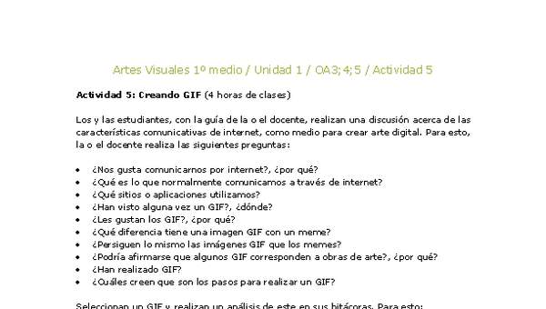 Artes Visuales 1 medio-Unidad 4-OA3;4;5-Actividad 5 Artes Visuales 1 medio-Unidad 4-OA3;4;5-Actividad 5
