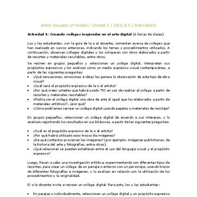 Artes Visuales 1 medio-Unidad 4-OA3;4;5-Actividad 6 Artes Visuales 1 medio-Unidad 4-OA3;4;5-Actividad 6