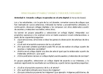 Artes Visuales 1 medio-Unidad 4-OA3;4;5-Actividad 6 Artes Visuales 1 medio-Unidad 4-OA3;4;5-Actividad 6