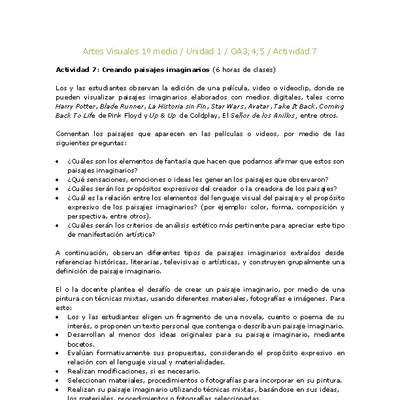 Artes Visuales 1 medio-Unidad 4-OA3;4;5-Actividad 7 Artes Visuales 1 medio-Unidad 4-OA3;4;5-Actividad 7
