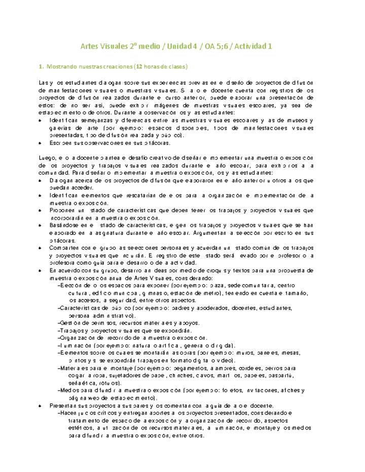 Artes Visuales 2 medio-Unidad 4-OA5;6-Actividad 1 Artes Visuales 2 medio-Unidad 4-OA5;6-Actividad 1
