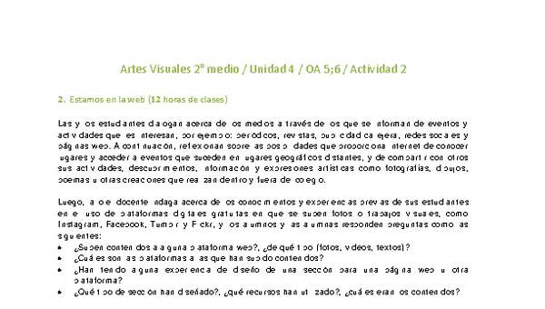Artes Visuales 2 medio-Unidad 4-OA5;6-Actividad 2 Artes Visuales 2 medio-Unidad 4-OA5;6-Actividad 2