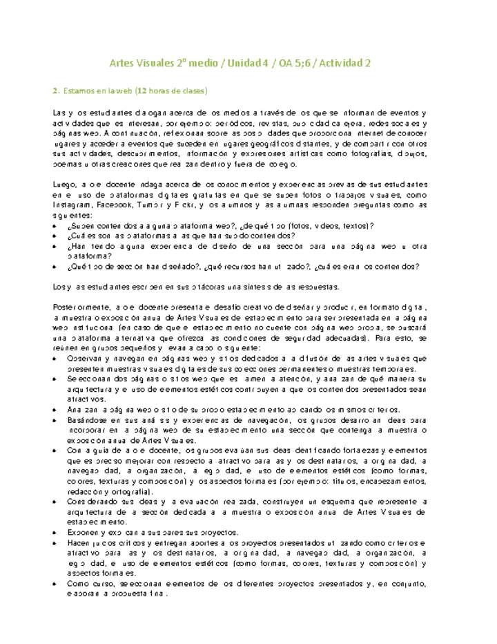 Artes Visuales 2 medio-Unidad 4-OA5;6-Actividad 2 Artes Visuales 2 medio-Unidad 4-OA5;6-Actividad 2