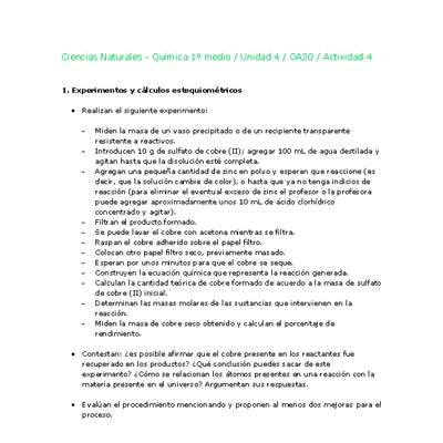 Ciencias Naturales 1 medio-Unidad 4-OA20-Actividad 4 Ciencias Naturales 1 medio-Unidad 4-OA20-Actividad 4