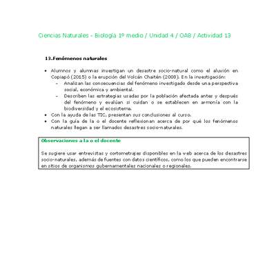 Ciencias Naturales 1 medio-Unidad 4-OA8-Actividad 13 Ciencias Naturales 1 medio-Unidad 4-OA8-Actividad 13
