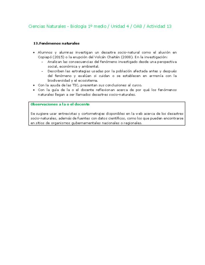 Ciencias Naturales 1 medio-Unidad 4-OA8-Actividad 13 Ciencias Naturales 1 medio-Unidad 4-OA8-Actividad 13