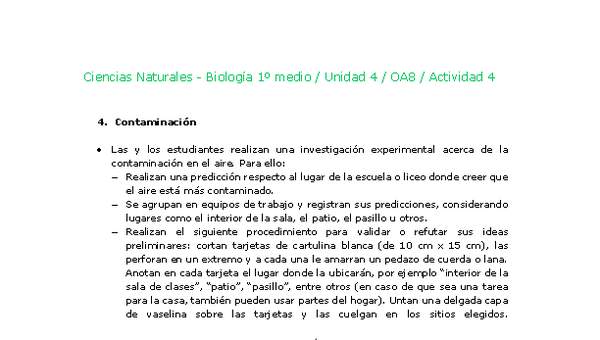Ciencias Naturales 1 medio-Unidad 4-OA8-Actividad 4 Ciencias Naturales 1 medio-Unidad 4-OA8-Actividad 4