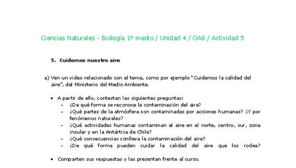 Ciencias Naturales 1 medio-Unidad 4-OA8-Actividad 5 Ciencias Naturales 1 medio-Unidad 4-OA8-Actividad 5