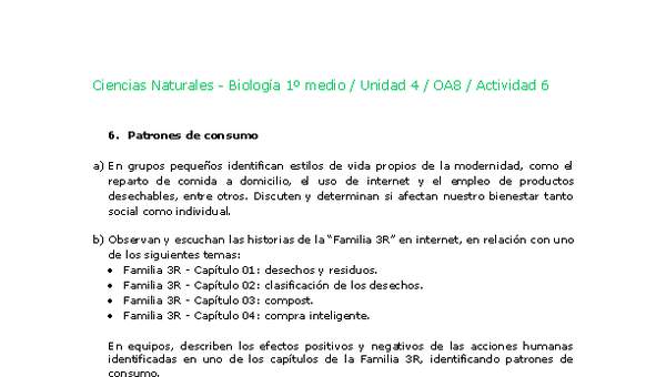 Ciencias Naturales 1 medio-Unidad 4-OA8-Actividad 6 Ciencias Naturales 1 medio-Unidad 4-OA8-Actividad 6