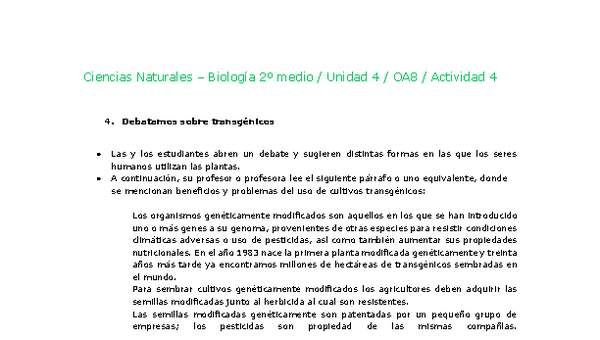 Ciencias Naturales 2 medio-Unidad 4-OA8-Actividad 4 Ciencias Naturales 2 medio-Unidad 4-OA8-Actividad 4