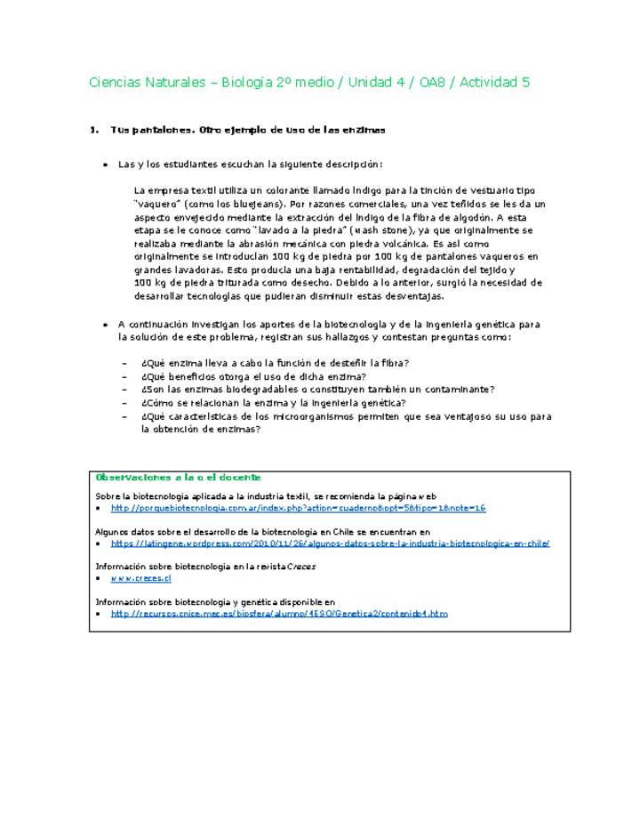 Ciencias Naturales 2 medio-Unidad 4-OA8-Actividad 5 Ciencias Naturales 2 medio-Unidad 4-OA8-Actividad 5