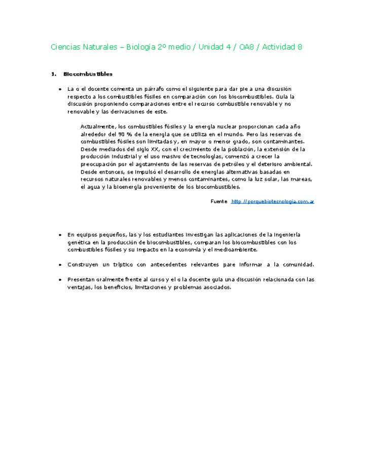 Ciencias Naturales 2 medio-Unidad 4-OA8-Actividad 8 Ciencias Naturales 2 medio-Unidad 4-OA8-Actividad 8