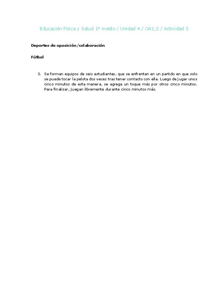 Educación Física 1 medio-Unidad 4-OA1;2-Actividad 3 Educación Física 1 medio-Unidad 4-OA1;2-Actividad 3