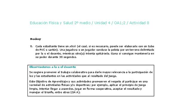 Educación Física 2 medio-Unidad 4-OA1;2-Actividad 8 Educación Física 2 medio-Unidad 4-OA1;2-Actividad 8