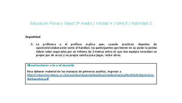Educación Física 2 medio-Unidad 4-OA4;5-Actividad 2 Educación Física 2 medio-Unidad 4-OA4;5-Actividad 2