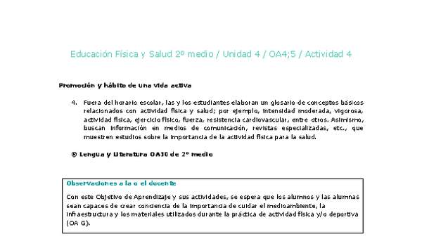 Educación Física 2 medio-Unidad 4-OA4;5-Actividad 4 Educación Física 2 medio-Unidad 4-OA4;5-Actividad 4