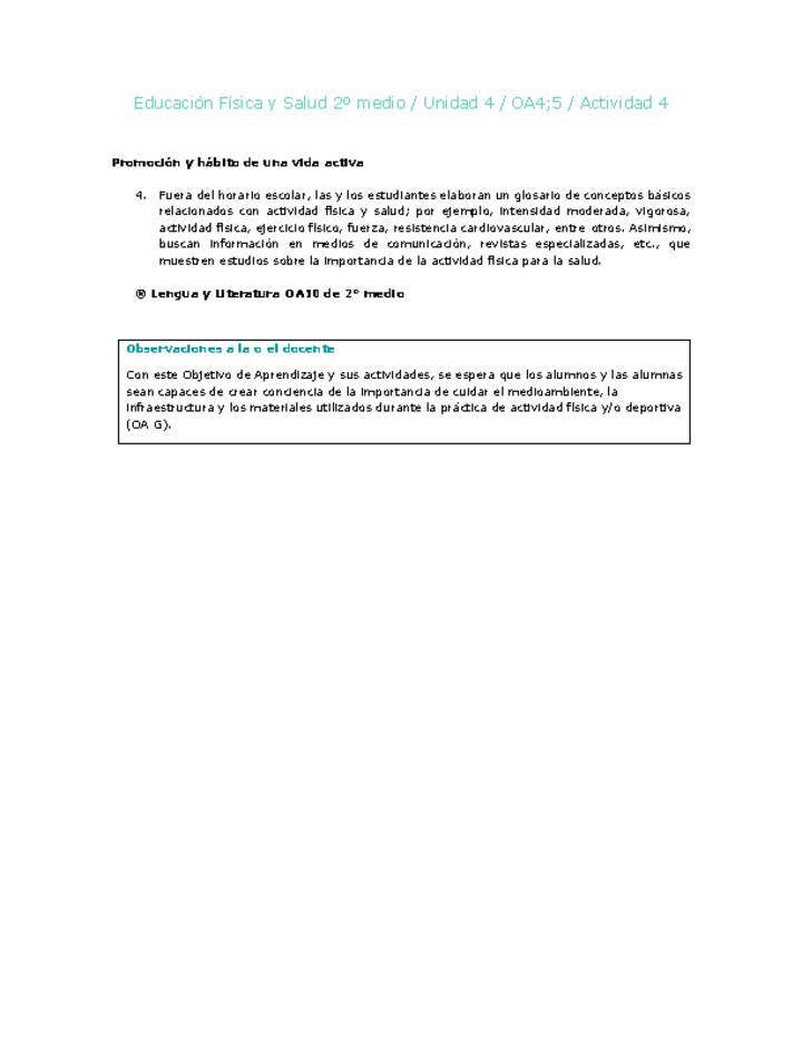 Educación Física 2 medio-Unidad 4-OA4;5-Actividad 4 Educación Física 2 medio-Unidad 4-OA4;5-Actividad 4