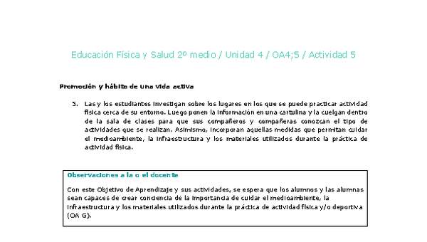 Educación Física 2 medio-Unidad 4-OA4;5-Actividad 5 Educación Física 2 medio-Unidad 4-OA4;5-Actividad 5