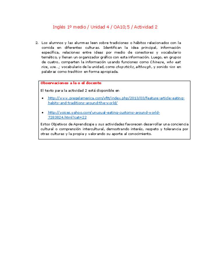 Inglés 1 medio-Unidad 4-OA10;5-Actividad 2 Inglés 1 medio-Unidad 4-OA10;5-Actividad 2