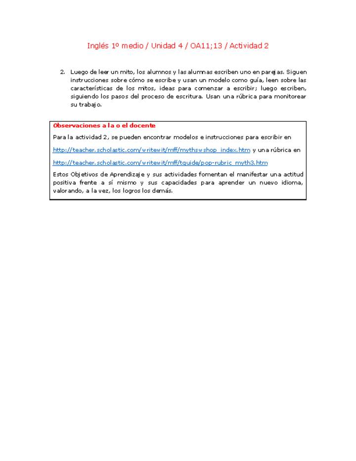 Inglés 1 medio-Unidad 4-OA11;13-Actividad 2 Inglés 1 medio-Unidad 4-OA11;13-Actividad 2