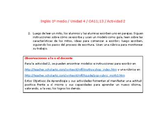 Inglés 1 medio-Unidad 4-OA11;13-Actividad 2 Inglés 1 medio-Unidad 4-OA11;13-Actividad 2