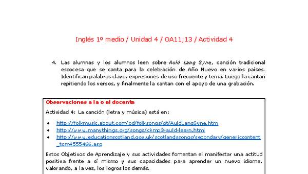 Inglés 1 medio-Unidad 4-OA11;13-Actividad 4 Inglés 1 medio-Unidad 4-OA11;13-Actividad 4