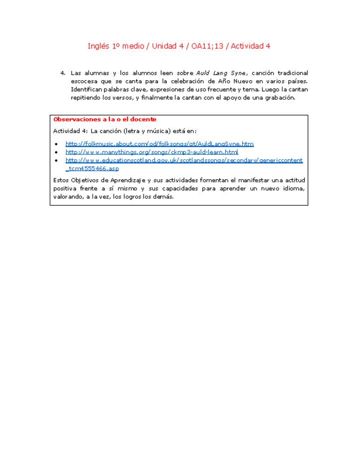 Inglés 1 medio-Unidad 4-OA11;13-Actividad 4 Inglés 1 medio-Unidad 4-OA11;13-Actividad 4