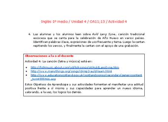 Inglés 1 medio-Unidad 4-OA11;13-Actividad 4 Inglés 1 medio-Unidad 4-OA11;13-Actividad 4