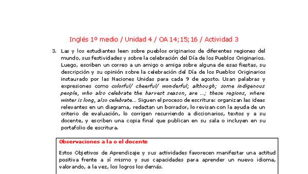 Inglés 1 medio-Unidad 4-OA14;15;16-Actividad 3 Inglés 1 medio-Unidad 4-OA14;15;16-Actividad 3