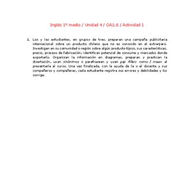 Inglés 1 medio-Unidad 4-OA1;6-Actividad 1 Inglés 1 medio-Unidad 4-OA1;6-Actividad 1