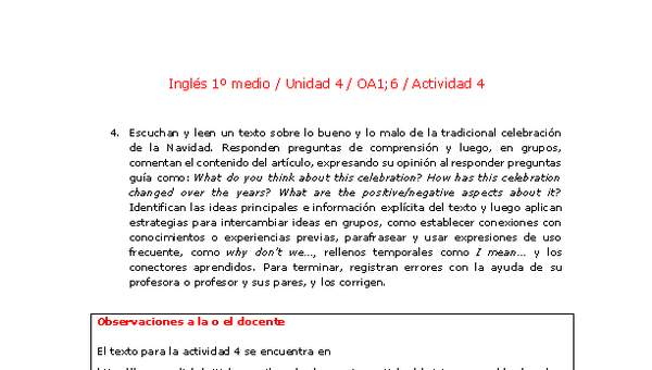 Inglés 1 medio-Unidad 4-OA1;6-Actividad 4 Inglés 1 medio-Unidad 4-OA1;6-Actividad 4