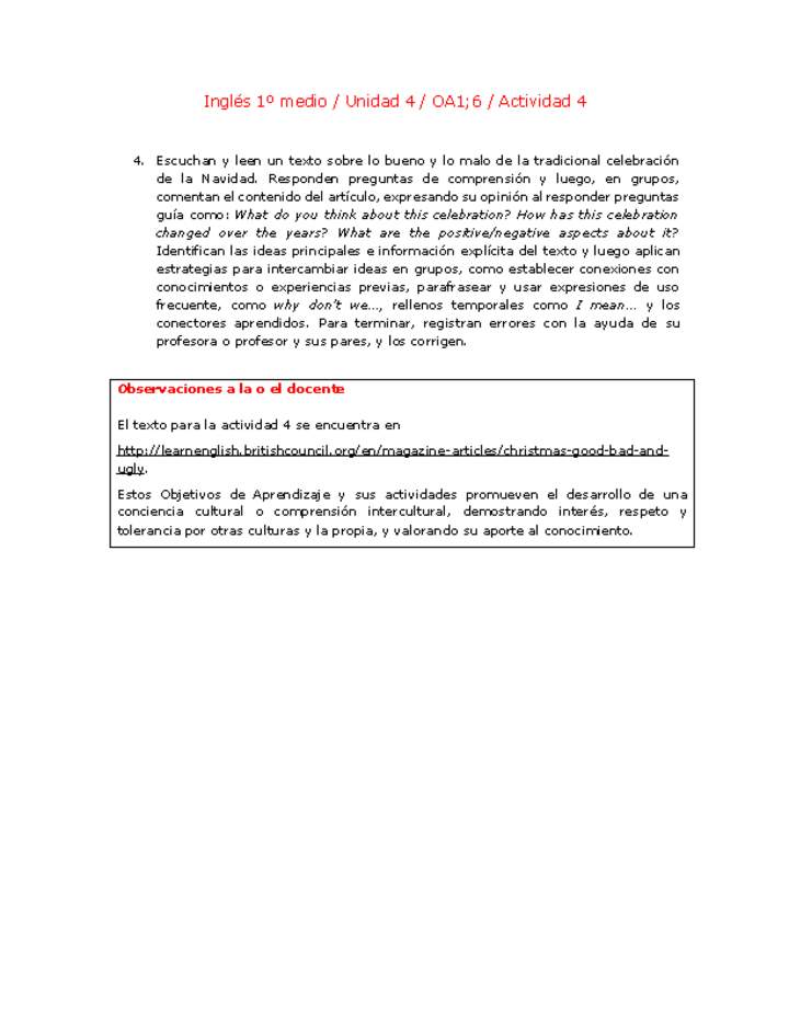Inglés 1 medio-Unidad 4-OA1;6-Actividad 4 Inglés 1 medio-Unidad 4-OA1;6-Actividad 4