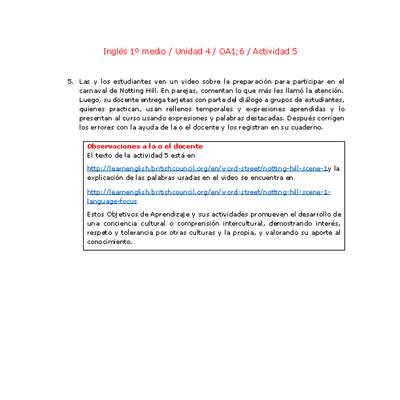 Inglés 1 medio-Unidad 4-OA1;6-Actividad 5 Inglés 1 medio-Unidad 4-OA1;6-Actividad 5