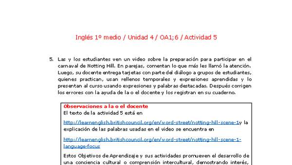 Inglés 1 medio-Unidad 4-OA1;6-Actividad 5 Inglés 1 medio-Unidad 4-OA1;6-Actividad 5