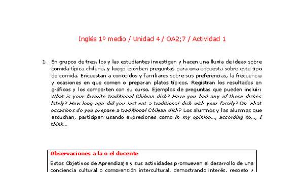 Inglés 1 medio-Unidad 4-OA2;7-Actividad 1 Inglés 1 medio-Unidad 4-OA2;7-Actividad 1