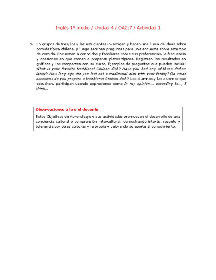 Inglés 1 medio-Unidad 4-OA2;7-Actividad 1 Inglés 1 medio-Unidad 4-OA2;7-Actividad 1