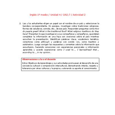 Inglés 1 medio-Unidad 4-OA2;7-Actividad 2 Inglés 1 medio-Unidad 4-OA2;7-Actividad 2