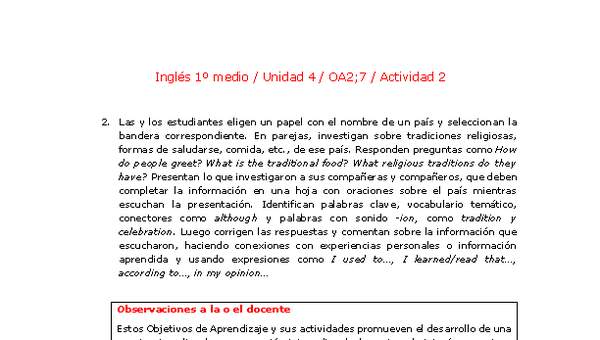 Inglés 1 medio-Unidad 4-OA2;7-Actividad 2 Inglés 1 medio-Unidad 4-OA2;7-Actividad 2