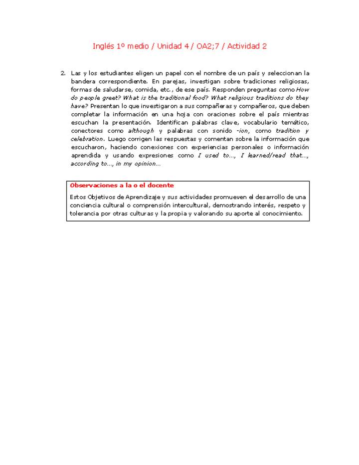 Inglés 1 medio-Unidad 4-OA2;7-Actividad 2 Inglés 1 medio-Unidad 4-OA2;7-Actividad 2